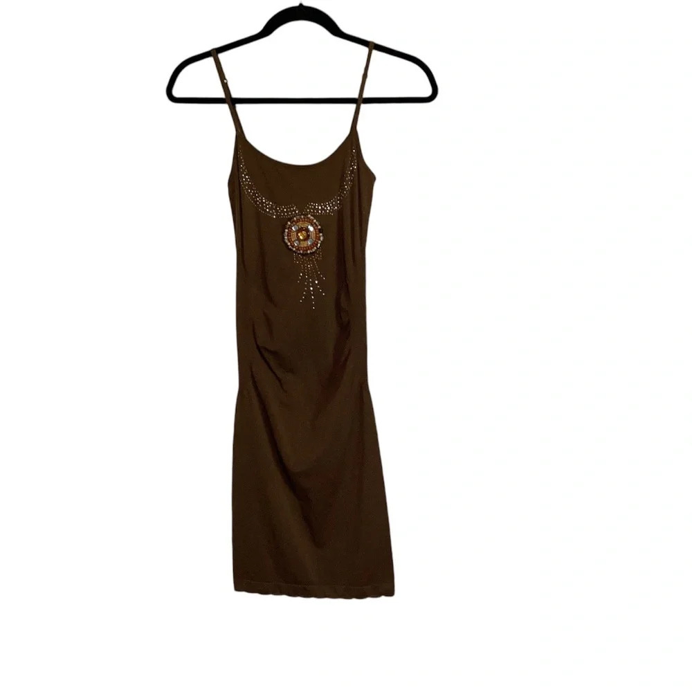 Festival Mini Bodycon Brown Beaded Country Western Sexy Bohemian Womens SZ S